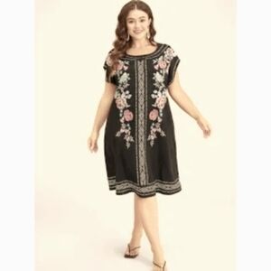 NEW Bloomchic bandana round neck dolman sleeve Black Floral Print dress 2x